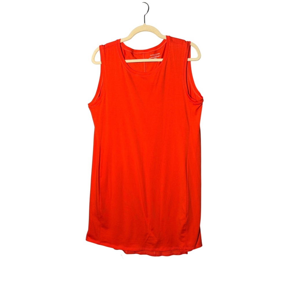 Eileen Fisher Womens Dress PL Orange Sleeveless Cotton Stretch Shift Minimalist